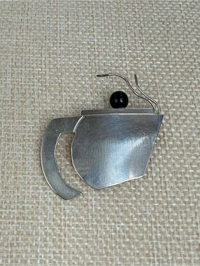 vintage modernist sterling silver teapot coffee pot brooch,midcentury avantgarde